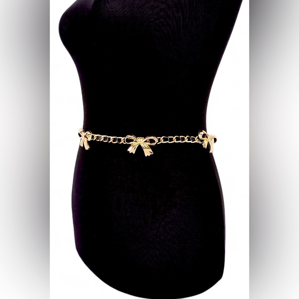 Gold & Black Bow Chain Statement Belt